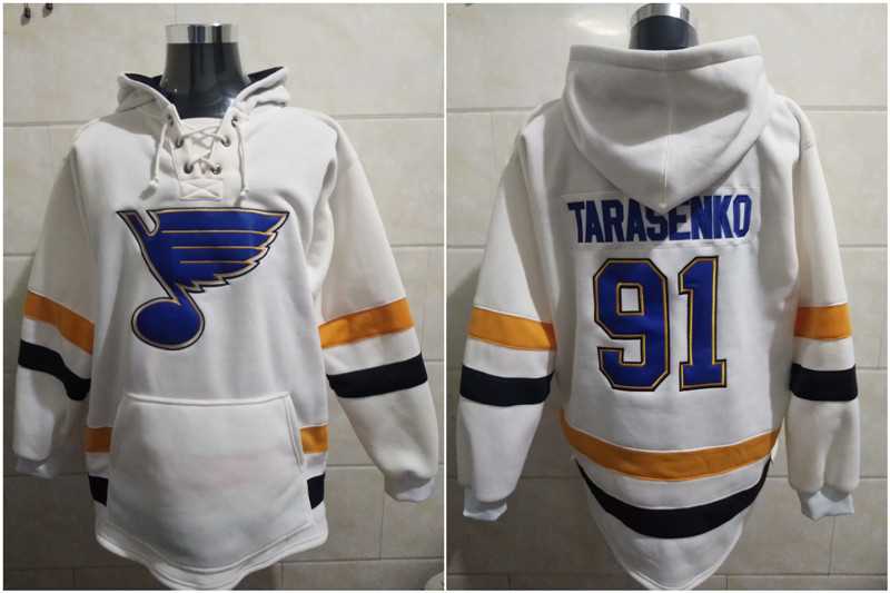 Blues 91 Vladimir Tarasenko White All Stitched Pullover Hoodie,We sell and wholesale Blues 91 Vladimir Tarasenko White All Stitched Pullover Hoodie on line form chian!